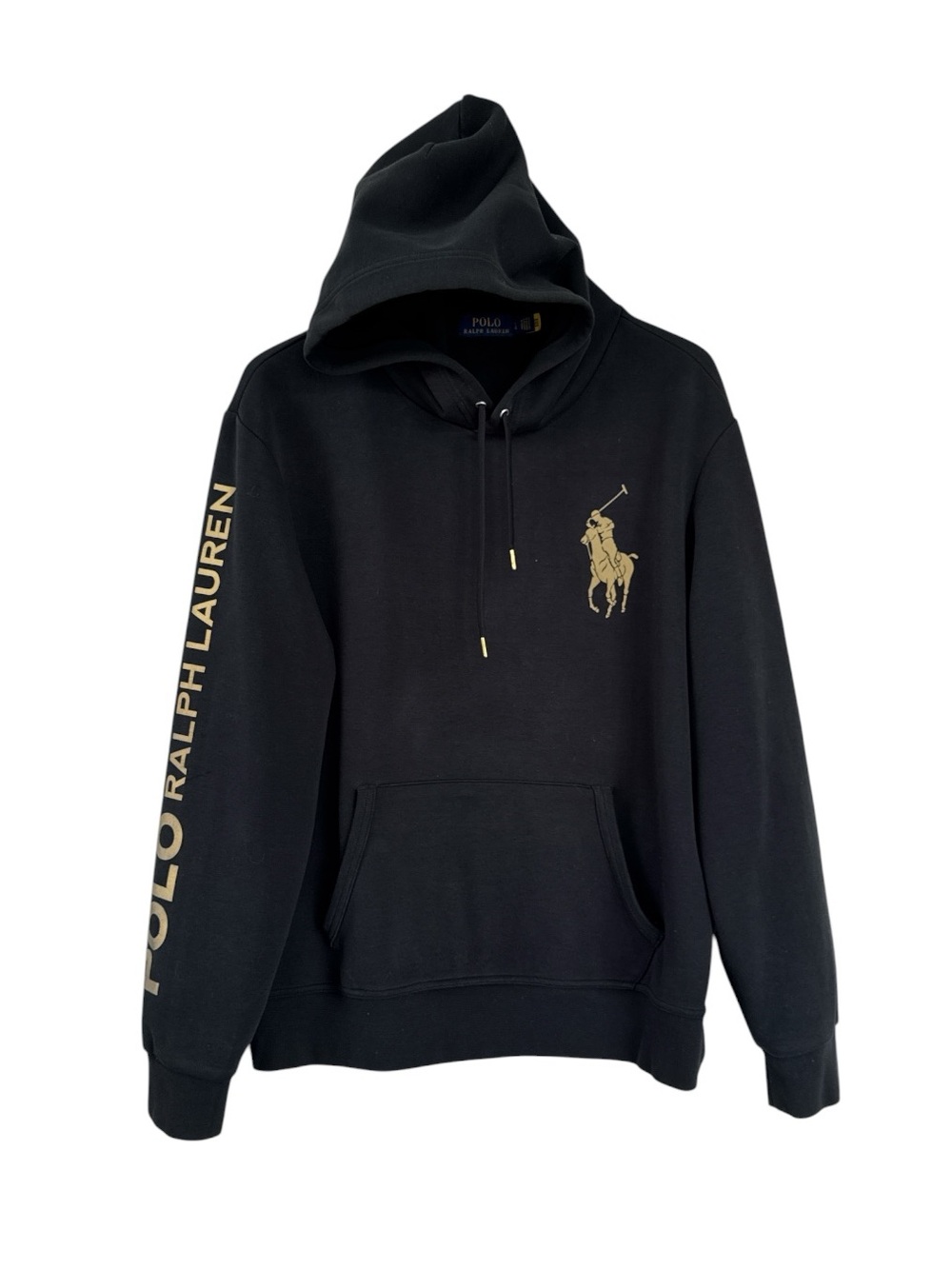 Polo Ralph Lauren Black Big Pony Reflective Logo Hoodie Size L